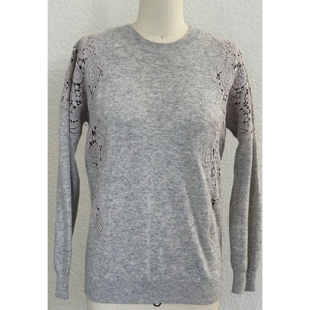 Ted Baker London Women’s Sz 2 = US 6 Tae Lace Shoulder Sweater In Gray EUC